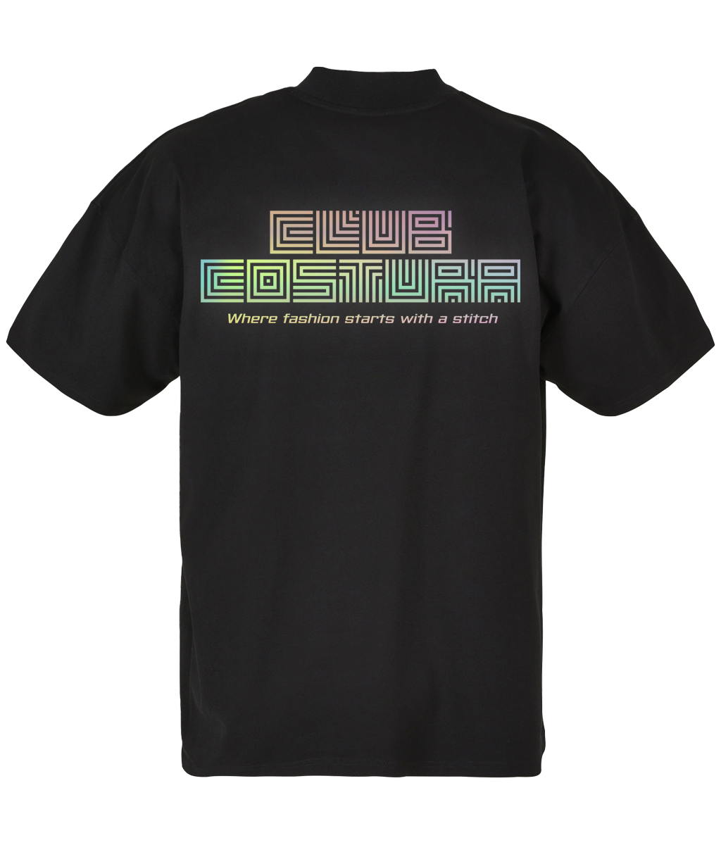 Club Costura ● Oversized Mock Neck Tee ● Black ● Reflective Rainbow