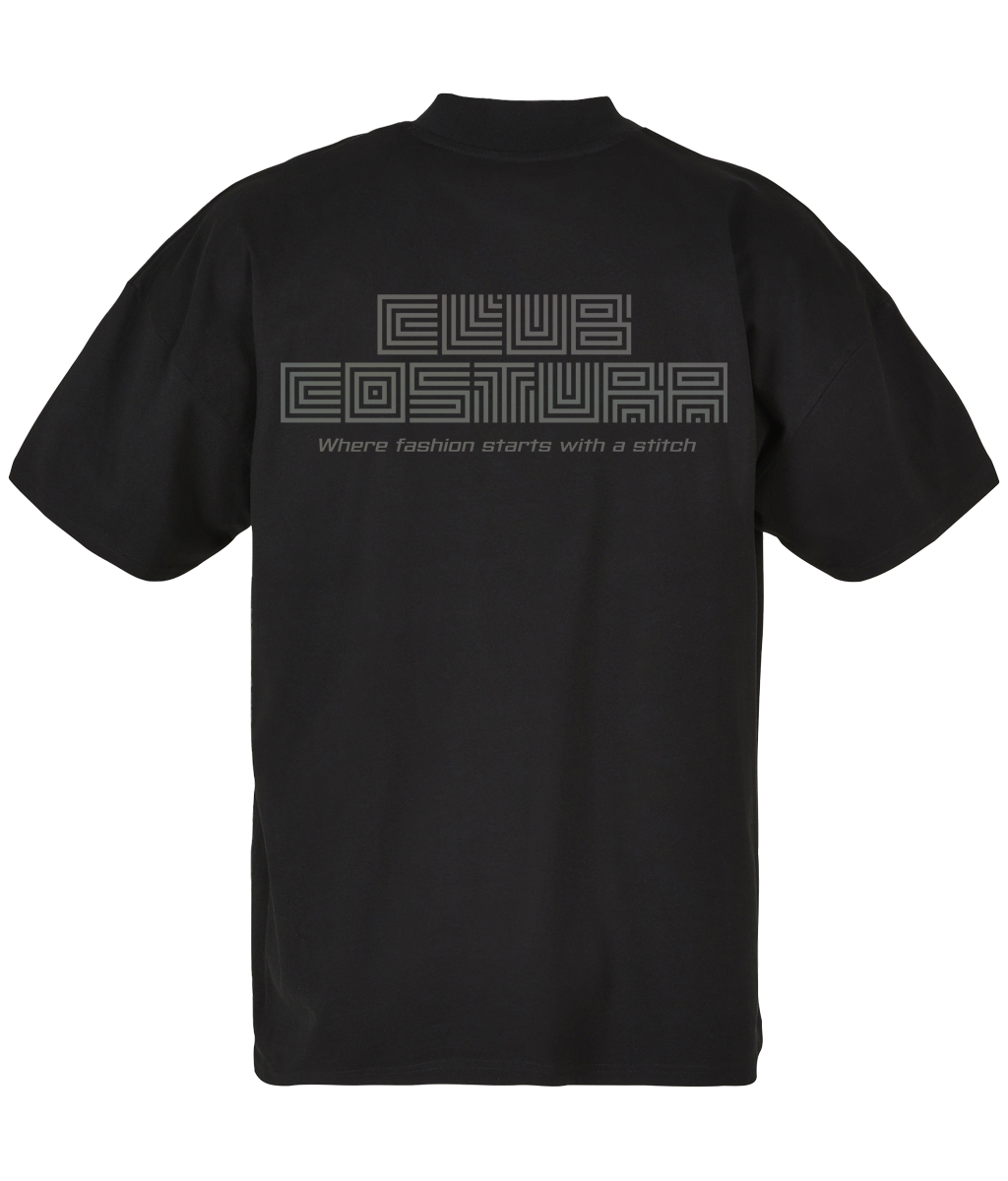 Club Costura ● Oversized Mock Neck Tee ● Black ● Reflective Rainbow