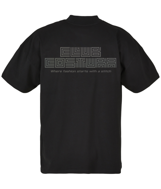 Club Costura ● Oversized Mock Neck Tee ● Black ● Reflective Rainbow