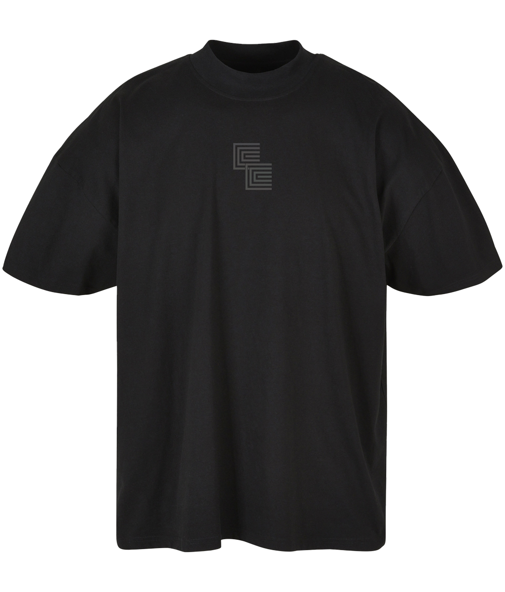 Club Costura ● Oversized Mock Neck Tee ● Black ● Reflective Rainbow