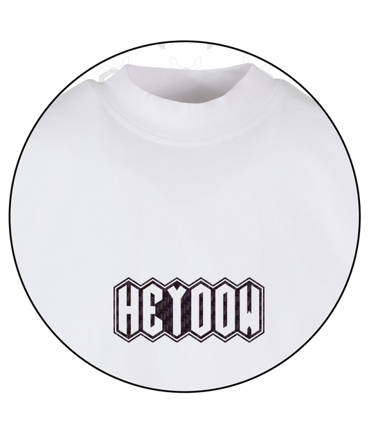 Connected ● Oversized Mock Neck Tee ● White ● Carbon