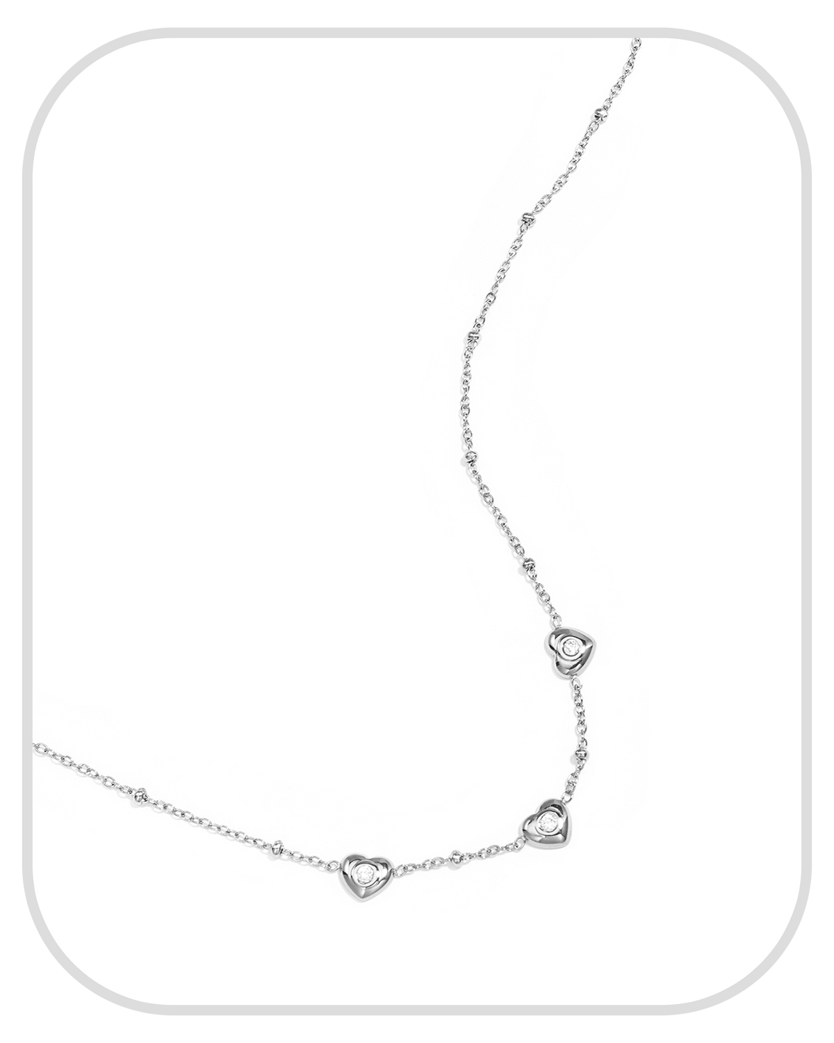 Hearts with Rhinestones ● Necklace ● Silver