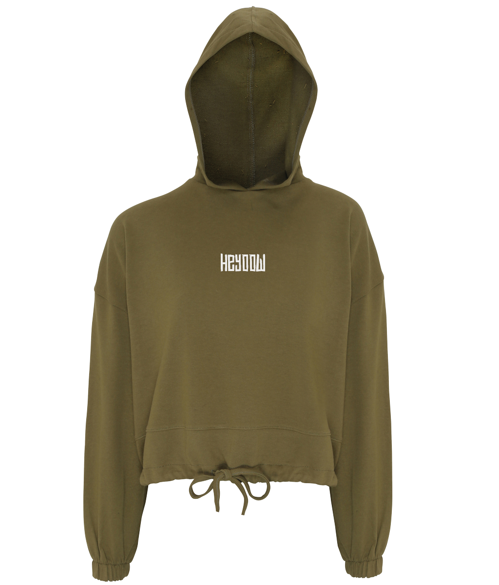 Wildlife ● Cropped Oversize Hoodie ● Olive - White