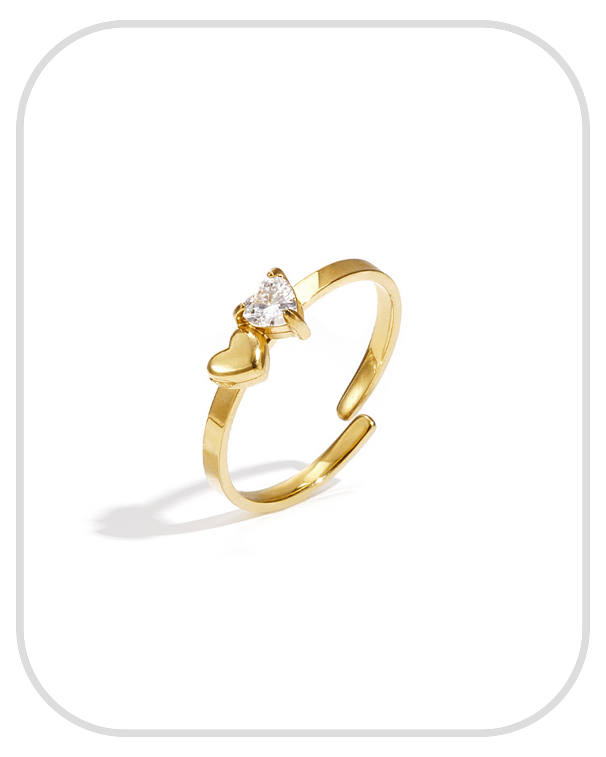 Heart shaped rhinestone and small heart ● Ring ● Gold