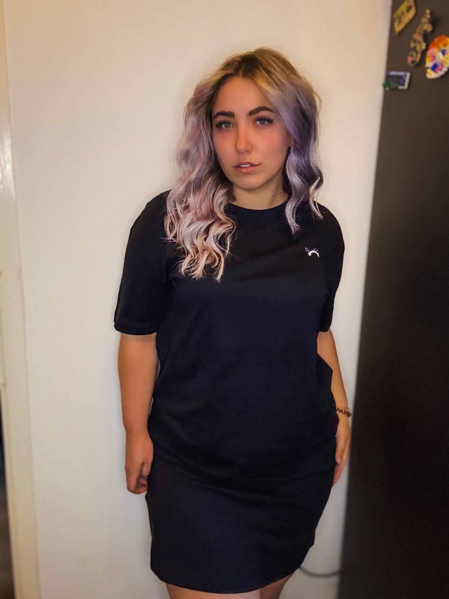 Low Key ● Oversized Slit Tee Dress ● Black