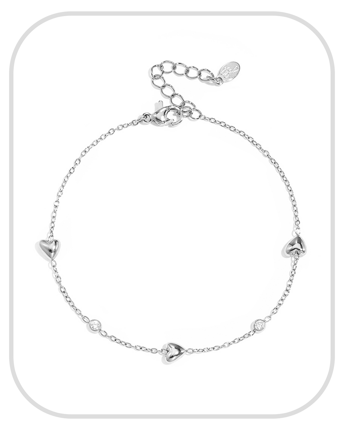 Filled Hearts with rhinestones ● Bracelets ● Silver