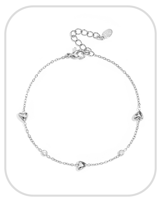 Filled Hearts with rhinestones ● Bracelets ● Silver