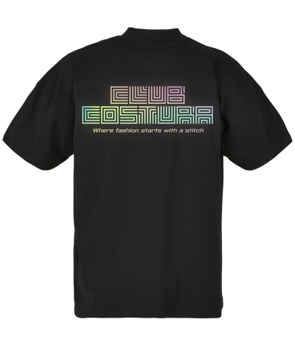 Club Costura ● Oversized Mock Neck Tee ● Black ● Reflective Rainbow