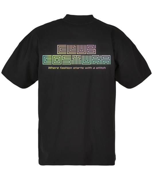 Club Costura ● Oversized Mock Neck Tee ● Black ● Reflective Rainbow