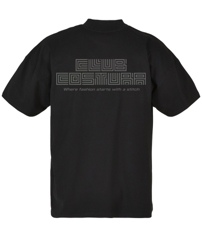 Club Costura ● Oversized Mock Neck Tee ● Black ● Reflective Rainbow