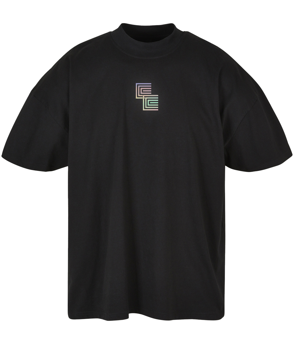 Club Costura ● Oversized Mock Neck Tee ● Black ● Reflective Rainbow