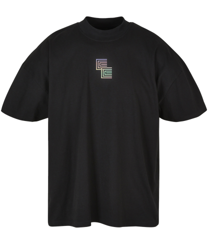Club Costura ● Oversized Mock Neck Tee ● Black ● Reflective Rainbow
