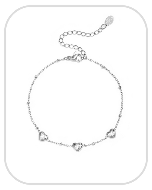 Hearts with Rhinestones ● Bracelet ● Silver