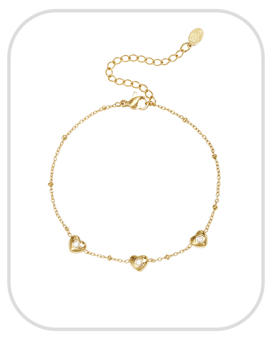Hearts with Rhinestones ● Bracelet ● Gold