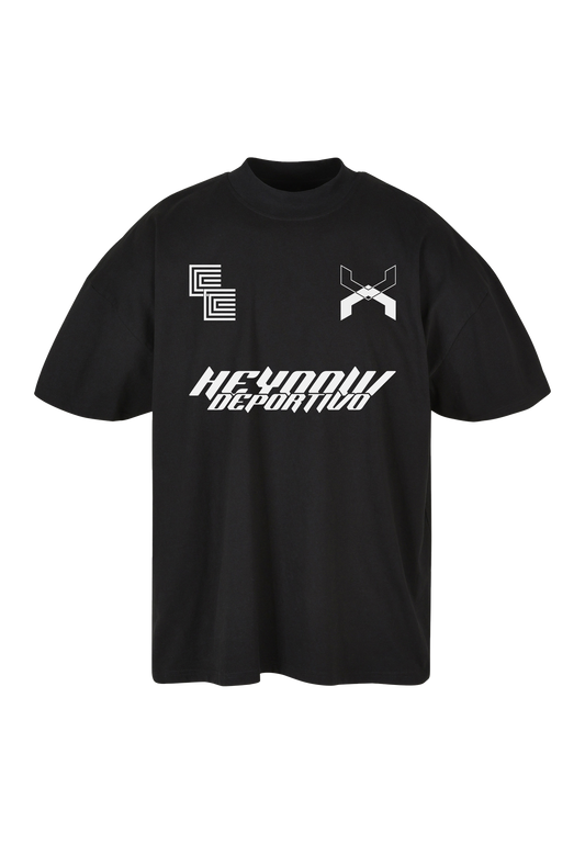 Collab ● Oversized Mock Neck Tee ● Black ● White