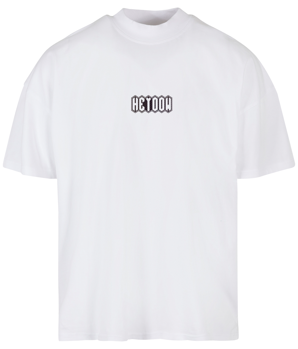 Connected ● Oversized Mock Neck Tee ● White ● Carbon