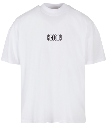 Connected ● Oversized Mock Neck Tee ● White ● Carbon