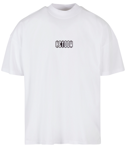 Connected ● Oversized Mock Neck Tee ● White ● Carbon