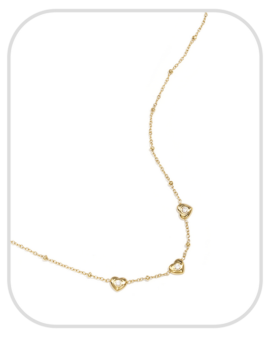 Hearts with Rhinestones ● Necklace ● Gold