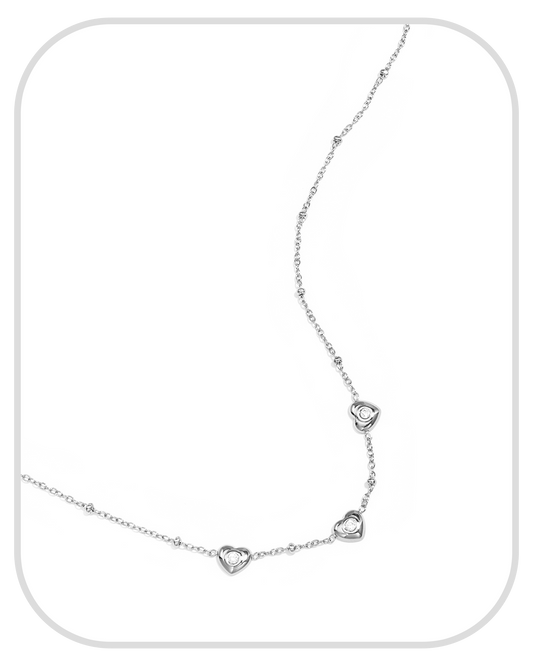 Hearts with Rhinestones ● Necklace ● Silver