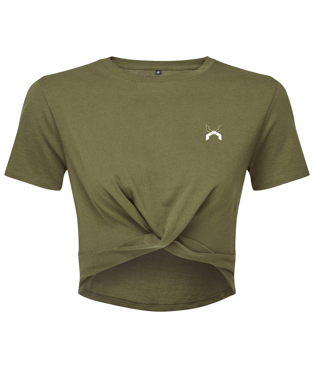 Low Key ● Twist Crop Top ● Olive - White
