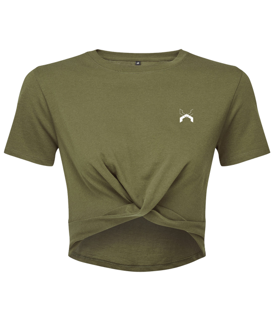 Low Key ● Twist Crop Top ● Olive - White