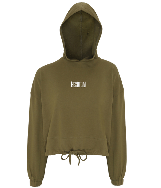 Wildlife ● Cropped Oversize Hoodie ● Olive - White