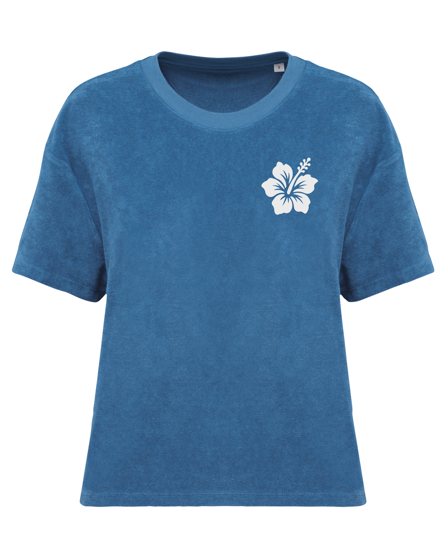 Hibiscus Flower ● Towelling Shirt ● Riviera Blue