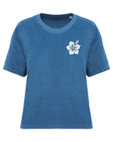Hibiscus Flower ● Towelling Shirt ● Riviera Blue