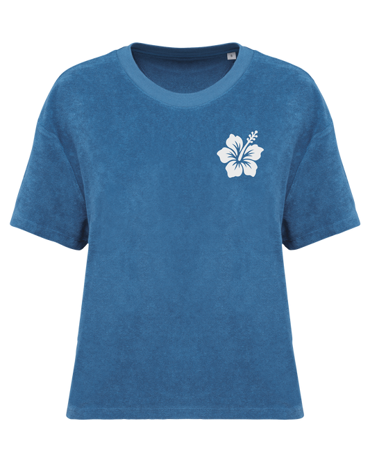 Hibiscus Flower ● Towelling Shirt ● Riviera Blue