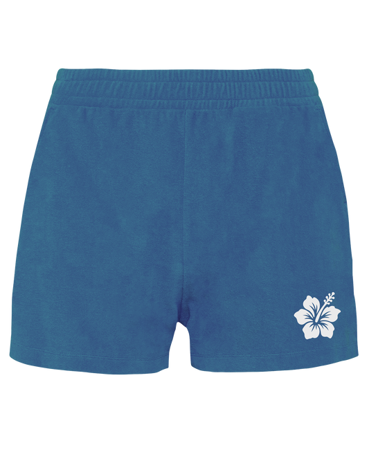 Hibiscus Flower ● Towelling Short ● Riviera Blue