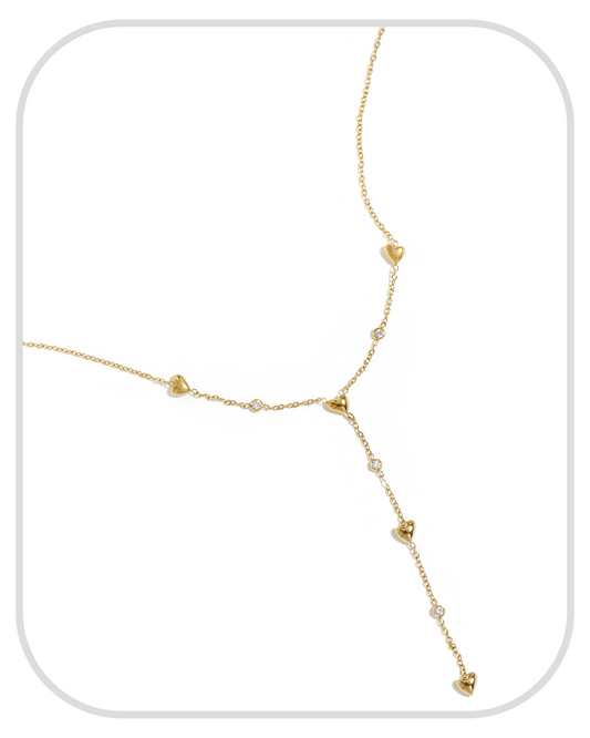 Y-line Filled Hearts with rhinestones ● Necklace ● Gold
