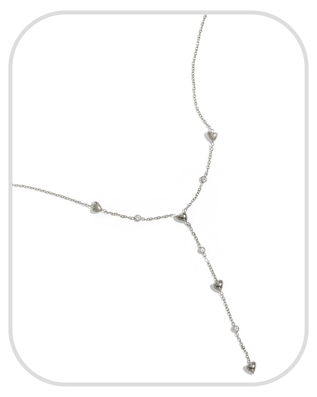 Y-line Filled Hearts with rhinestones ● Necklace ● Silver