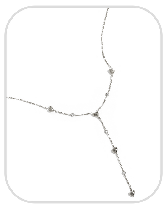 Y-line Filled Hearts with rhinestones ● Necklace ● Silver