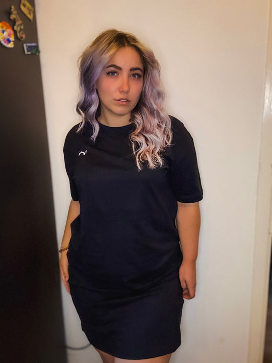 Low Key ● Oversized Slit Tee Dress ● Black