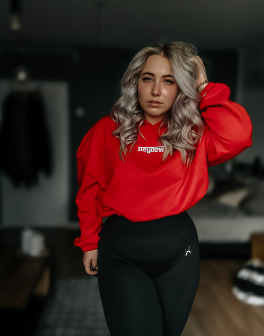 Strada ● Cropped Oversize Hoodie ● Red - White